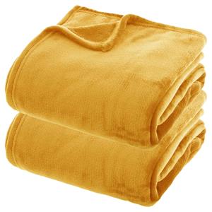 Atmosphera Fleece dekens/fleeceplaids - 2x - mosterdgeel - 180 x 230 cm - polyester - bankdeken -