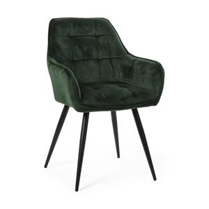 Xenos Eetkamerstoel velvet met armleuning - groen - 87x56.5x43 cm