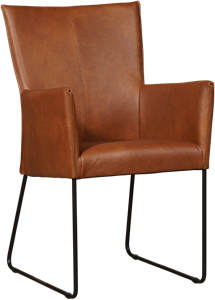 ShopX Leren eetkamerstoel mate met armleuning 126 bruin, bruin leer, bruine keukenstoelen