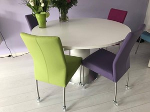 ShopX Leren eetkamerstoel comfort met wieltjes, groenpaars leer, groenepaarse keukenstoelen