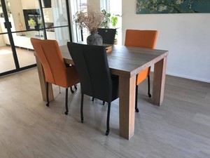 ShopX Leren eetkamerstoel deal met armleuning, grijsoranje leer, grijzeoranje keukenstoelen