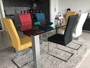ShopX Leren eetkamerstoel dare, geelroodturquoisewitzwart leer, gelerodeturquoisewittezwarte keukenstoelen