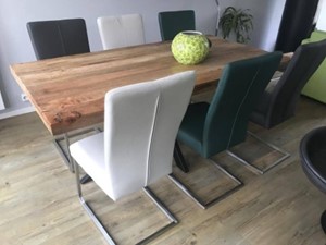 ShopX Leren eetkamerstoel dare, crèmegrijsgroen leer, crèmegrijzegroene keukenstoelen