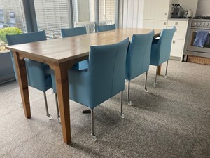 ShopX Leren eetkamerstoel desire, blauw leer, blauwe keukenstoelen