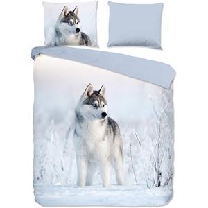 Good Morning Husky Dekbedovertrek Blauw-1-persoons (140 x 200/220 cm)