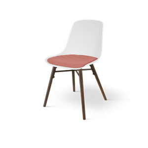 Nolon Nena-Liv eetkamerstoel wit met terracotta rood zitkussen - walnoot houten onderstel