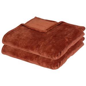 Atmosphera Fleece dekens/fleeceplaids - 2x - terracotta - 130 x 180 cm - polyester - bankdeken -