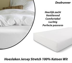 Dealrunner Hoeslaken Jersey Stretch 100% Katoen Wit