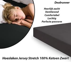 Dealrunner Hoeslaken Jersey Stretch 100% Katoen Zwart