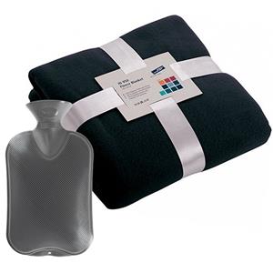 James & Nicholson Fleece deken/plaid Navy blauw 130 x 170 cm en een warmwater kruik 2 liter -