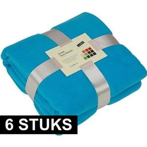 James & Nicholson 6x Fleece dekens/plaids turquoise 130 x 170 cm -