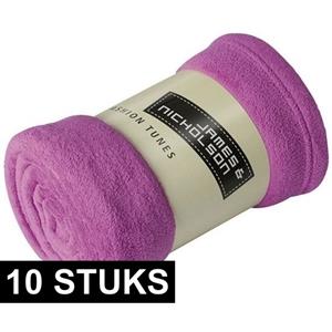 James & Nicholson 10x Fleece dekens/plaids paars 120 x 160 cm -