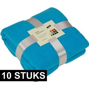 James & Nicholson 10x Fleece dekens/plaids turquoise 130 x 170 cm -