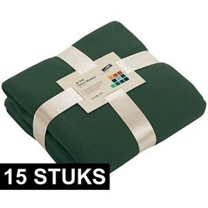 James & Nicholson 15x Fleece dekens/plaids donkergroen 130 x 170 cm -