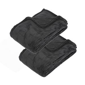 Atmosphera 2x Stuks Fleece deken/fleeceplaid donkergrijs 125 x 150 cm polyester -