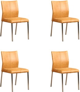 ShopX Leren eetkamerstoel basic, bruin leer, bruine keukenstoelen