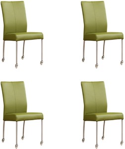 ShopX Leren eetkamerstoel comfort met wieltjes, groen leer, groene keukenstoelen