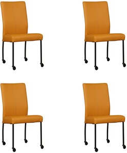 ShopX Leren eetkamerstoel comfort met wieltjes, geel leer, gele keukenstoelen
