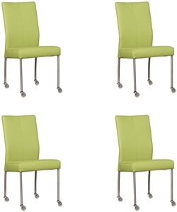 ShopX Leren eetkamerstoel comfort met wieltjes, groen leer, groene keukenstoelen