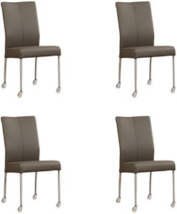 ShopX Leren eetkamerstoel comfort met wieltjes, bruin leer, bruine keukenstoelen