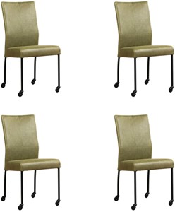 ShopX Leren eetkamerstoel comfort met wieltjes, groen leer, groene keukenstoelen