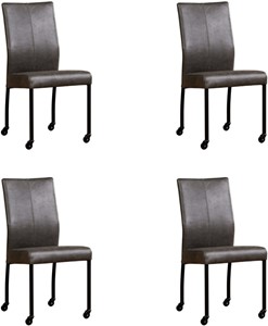 ShopX Leren eetkamerstoel comfort met wieltjes, grijs leer, grijze keukenstoelen