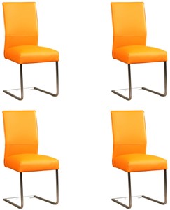 ShopX Leren eetkamerstoel remix, oranje leer, oranje keukenstoelen