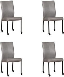 ShopX Leren eetkamerstoel comfort met wieltjes, grijs leer, grijze keukenstoelen