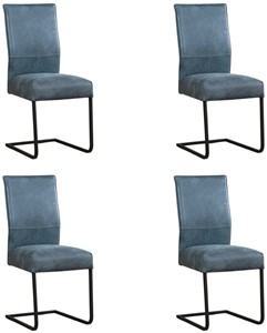 ShopX Leren eetkamerstoel remix, blauw leer, blauwe keukenstoelen