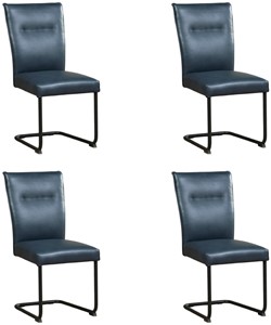 ShopX Leren eetkamerstoel retro, blauw leer, blauwe keukenstoelen