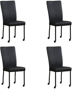 ShopX Leren eetkamerstoel deal, zwart leer, zwarte keukenstoelen