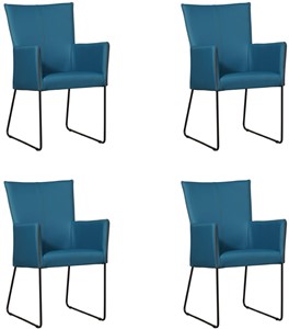 ShopX Leren eetkamerstoel mate met armleuning, turquoise leer, turquoise keukenstoelen
