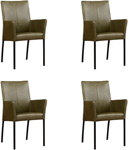 ShopX Leren eetkamerstoel comfort met armleuning, groen leer, groene keukenstoelen