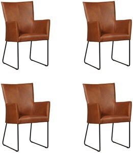 ShopX Leren eetkamerstoel mate met armleuning, bruin leer, bruine keukenstoelen