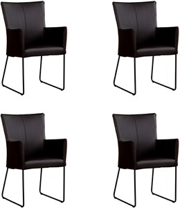 ShopX Leren eetkamerstoel mate met armleuning, bruin leer, bruine keukenstoelen