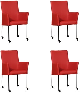 ShopX Leren eetkamerstoel comfort met wieltjes en armleuning, rood leer, rode keukenstoelen