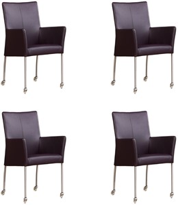ShopX Leren eetkamerstoel comfort met wieltjes en armleuning, paars leer, paarse keukenstoelen