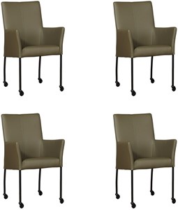 ShopX Leren eetkamerstoel comfort met wieltjes en armleuning, groen leer, groene keukenstoelen
