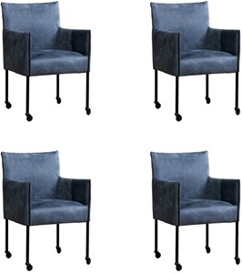 ShopX Leren eetkamerstoel more, blauw leer, blauwe keukenstoelen