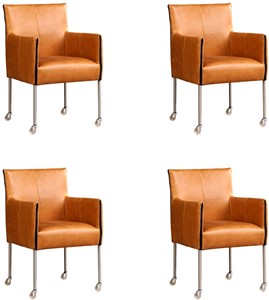 ShopX Leren eetkamerstoel more, bruin leer, bruine keukenstoelen