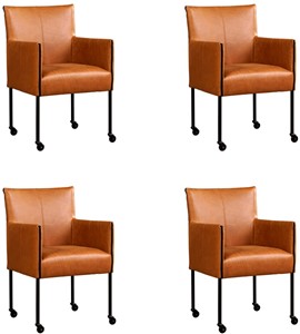 ShopX Leren eetkamerstoel more, bruin leer, bruine keukenstoelen