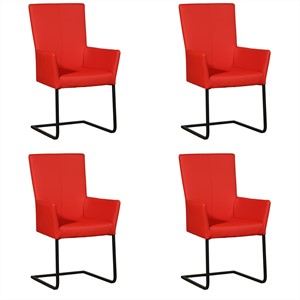 ShopX Leren eetkamerstoel dare met armleuning, rood leer, rode keukenstoelen