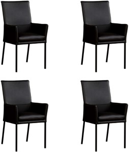 ShopX Leren eetkamerstoel royal met armleuning, zwart leer, zwarte keukenstoelen