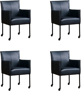 ShopX Leren eetkamerstoel more, blauw leer, blauwe keukenstoelen