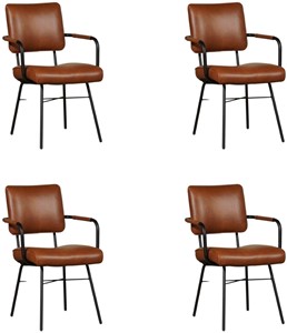 ShopX Leren eetkamerstoel solid met armleuning, bruin leer, bruine keukenstoelen