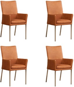 ShopX Leren eetkamerstoel royal met armleuning, bruin leer, bruine keukenstoelen