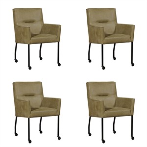 ShopX Leren eetkamerstoel lucky, groen leer, groene keukenstoelen