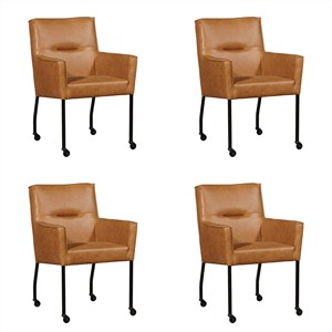 ShopX Leren eetkamerstoel lucky, bruin leer, bruine keukenstoelen