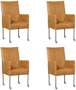 ShopX Leren eetkamerstoel spark, bruin leer, bruine keukenstoelen
