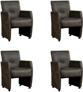 ShopX Leren eetkamerfauteuil pleasure, grijs leer, grijze keukenstoelen